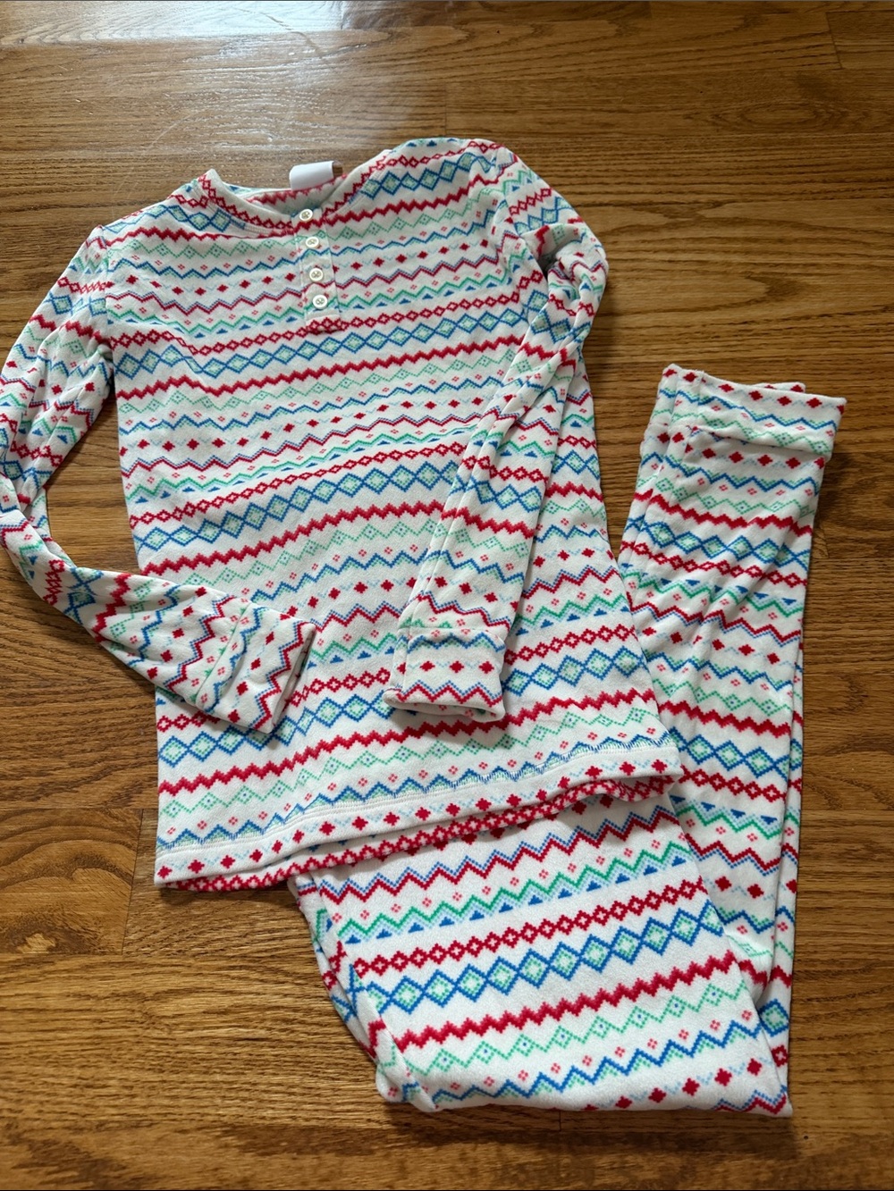 Kids New White Fair Isle Pattern Thermal Pajama Set